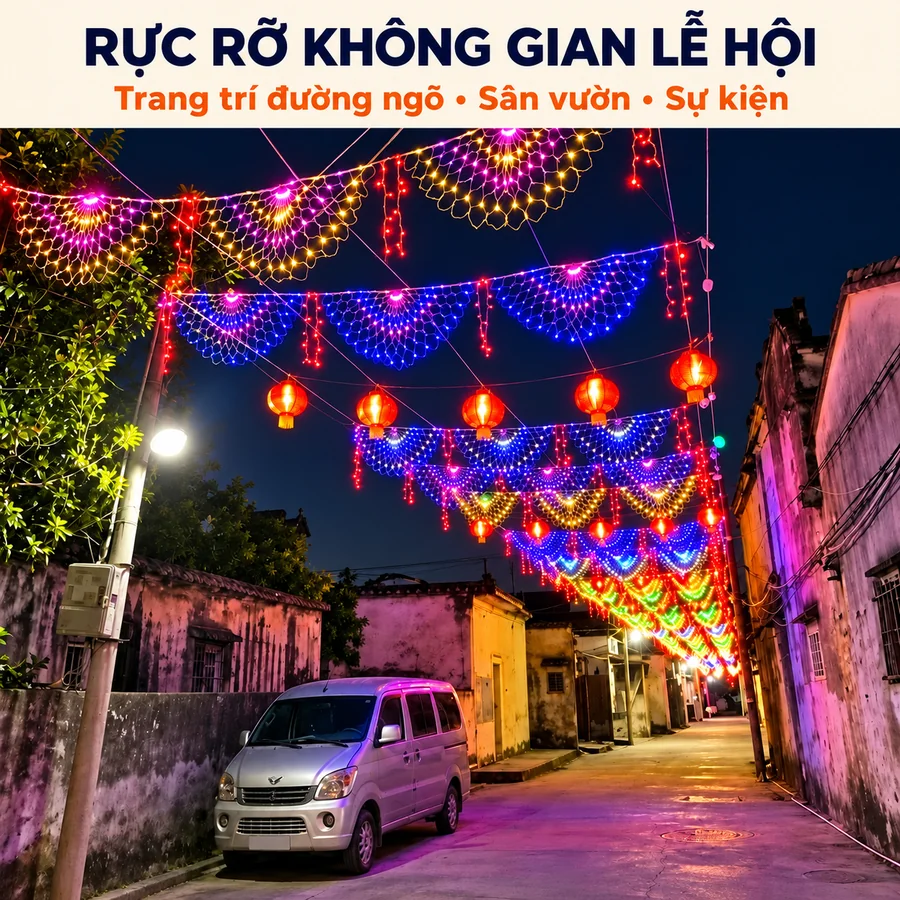 Đèn rèm lưới trang trí đường ngõ dịp lễ hội